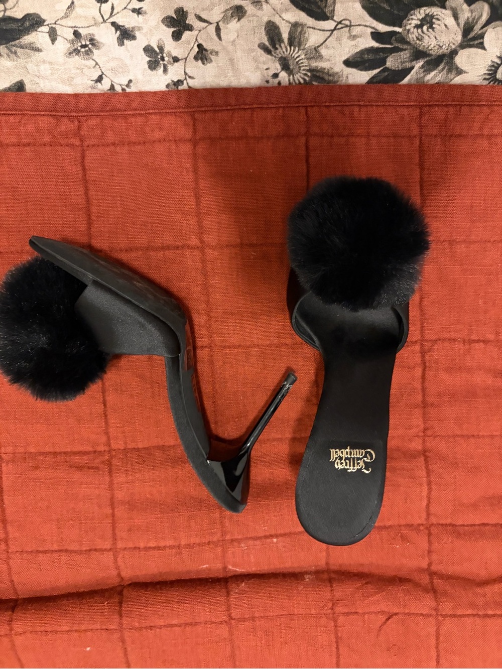 Jeffrey Campbell Black Pom-Pom Slide Heels